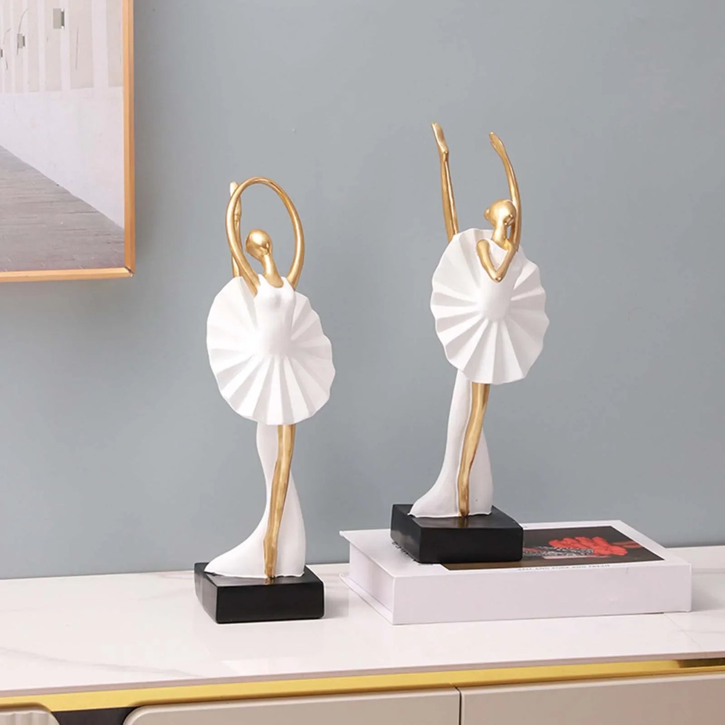 Ballerina Girl Figurine Modern Collection Art Craft Dancer Statue Statuette for Home Office Bedroom Entrance Bookcase Decor