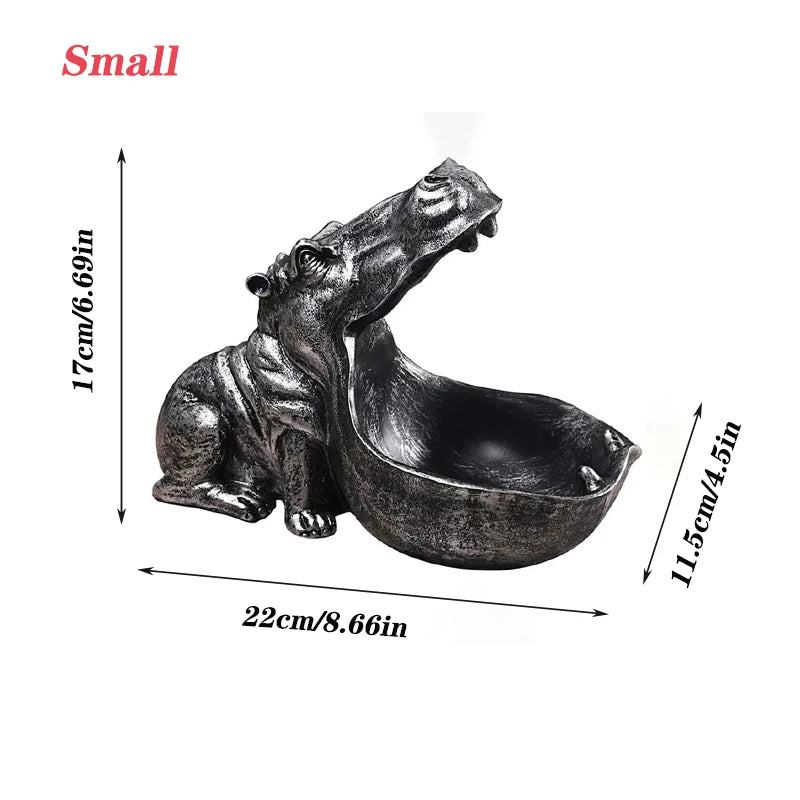 Resin Hippo Statue Sculpture Figurine Key Candy Storage Ornaments Container Decoration Home Table Decoration Accessories Gift