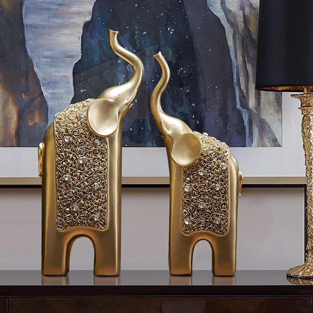 2PCS Creative Resin Crafts Retro Home Office Living Room Public Entrance Desktop Decoration Retro Resin Elephant Ornament Gift