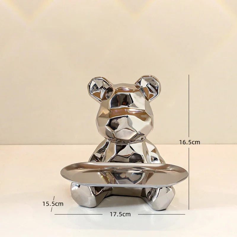 Ceramic Geometric Bear Ornament Coin Bank Home Living Room Desktop Remote Control Key Storage Tray Decorative Statue Gift