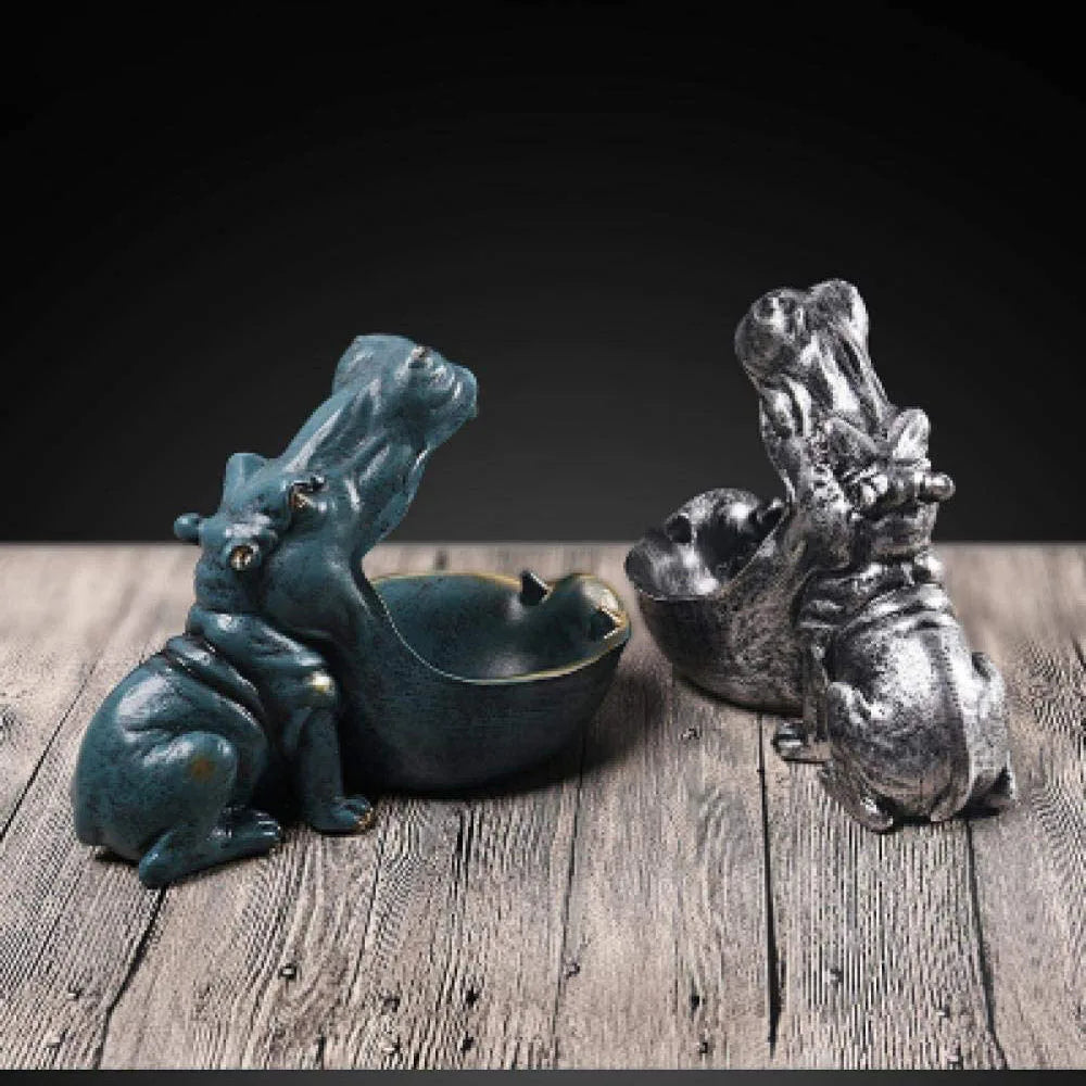 Resin Hippo Statue Sculpture Figurine Key Candy Storage Ornaments Container Decoration Home Table Decoration Accessories Gift