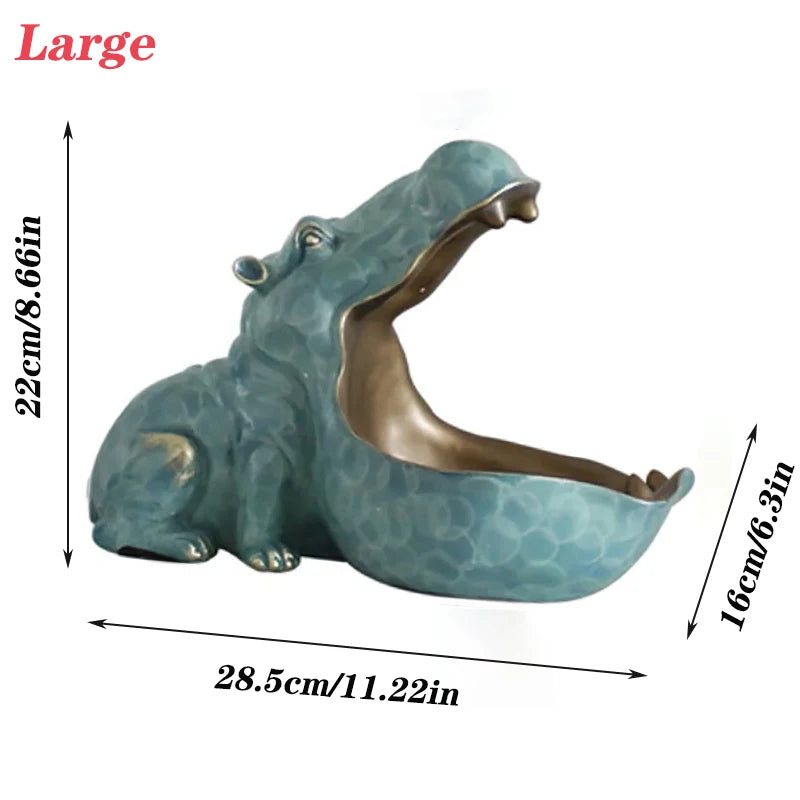 Resin Hippo Statue Sculpture Figurine Key Candy Storage Ornaments Container Decoration Home Table Decoration Accessories Gift