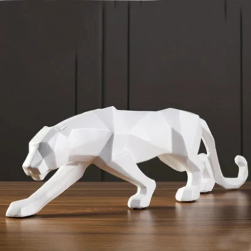 Large Size Panther Statue Animal Figurine Abstract Geometric Style Resin Leopard Sculpture Home Office Desktop Decoration Crafts