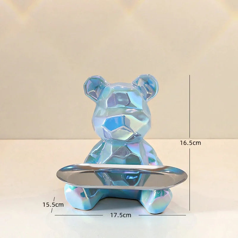 Ceramic Geometric Bear Ornament Coin Bank Home Living Room Desktop Remote Control Key Storage Tray Decorative Statue Gift