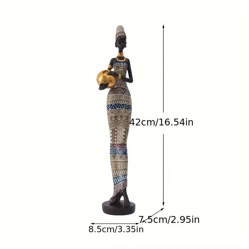 Resin Painted Black Statue Decor Figurines Retro African Women Holding Pottery Pots Home Bedroom Desktop Collection Items