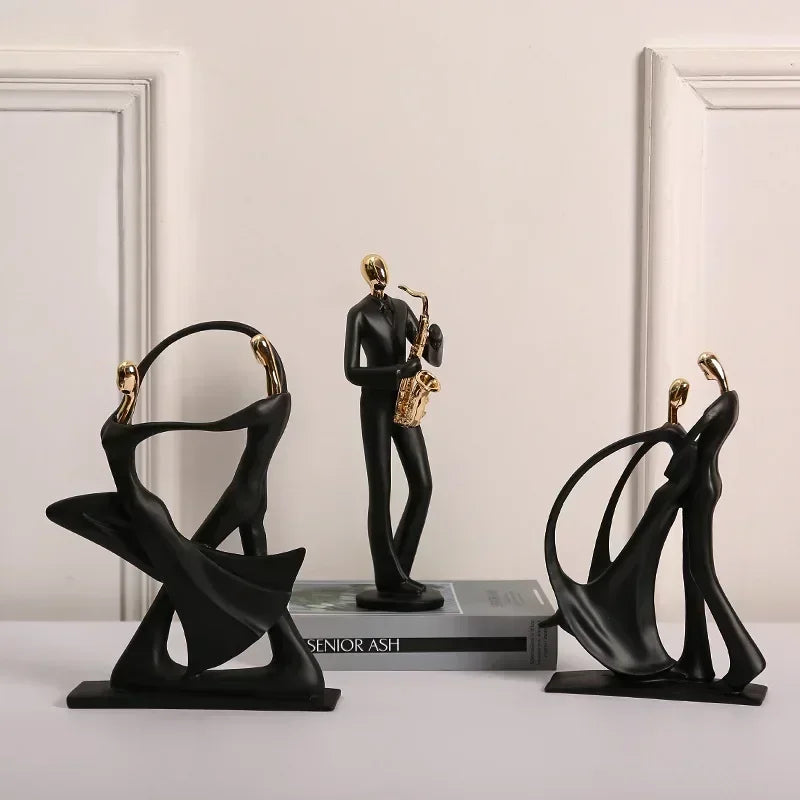 Creative Resin Decoration Band Player Ornaments Home Decor Musician Miniatures Gold Head Figurines Musical Character Ornaments