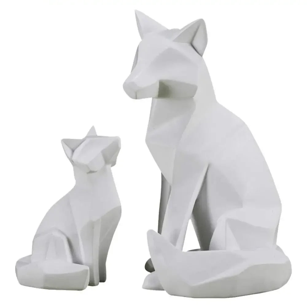 Geometric Fox Sculpture Animal Statues Simple White Abstract Ornaments Modern Home Decorations Interior Ornaments