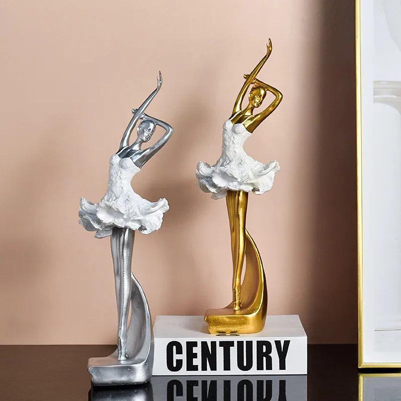 European Resin Girl Sculpture Golden Ballet Girl Knick-knacks Living Room Bookcase Kids Room Character Crafts Decoration Gifts