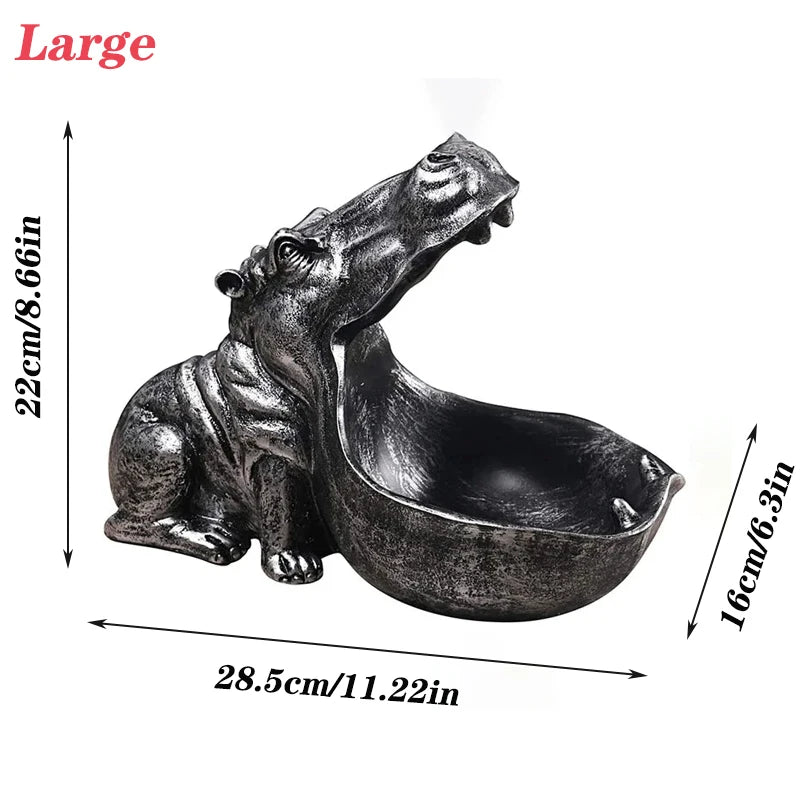 Resin Hippo Statue Sculpture Figurine Key Candy Storage Ornaments Container Decoration Home Table Decoration Accessories Gift