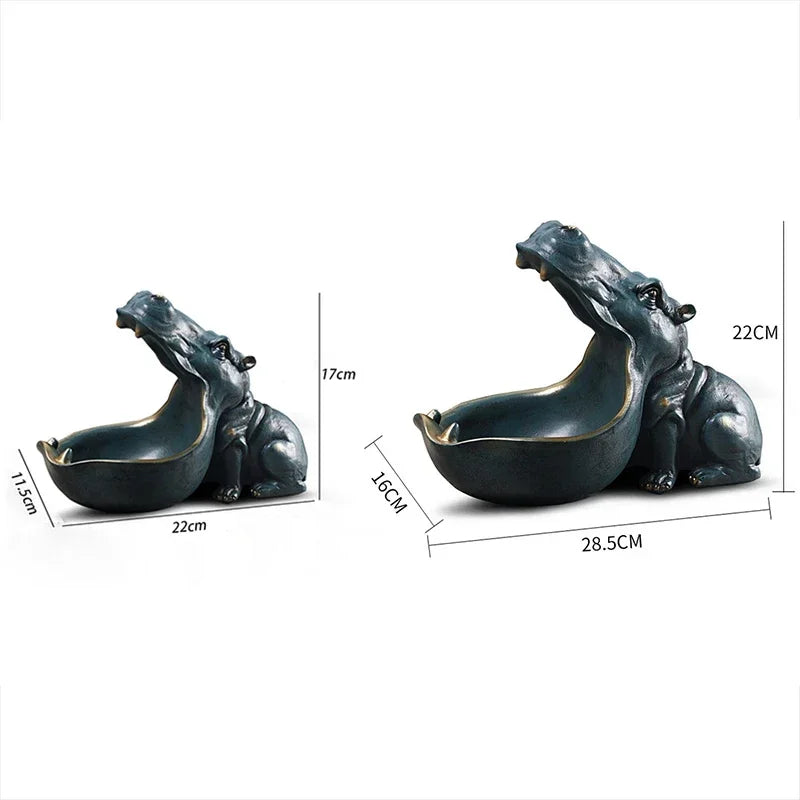 Resin Hippo Statue Sculpture Figurine Key Candy Storage Ornaments Container Decoration Home Table Decoration Accessories Gift