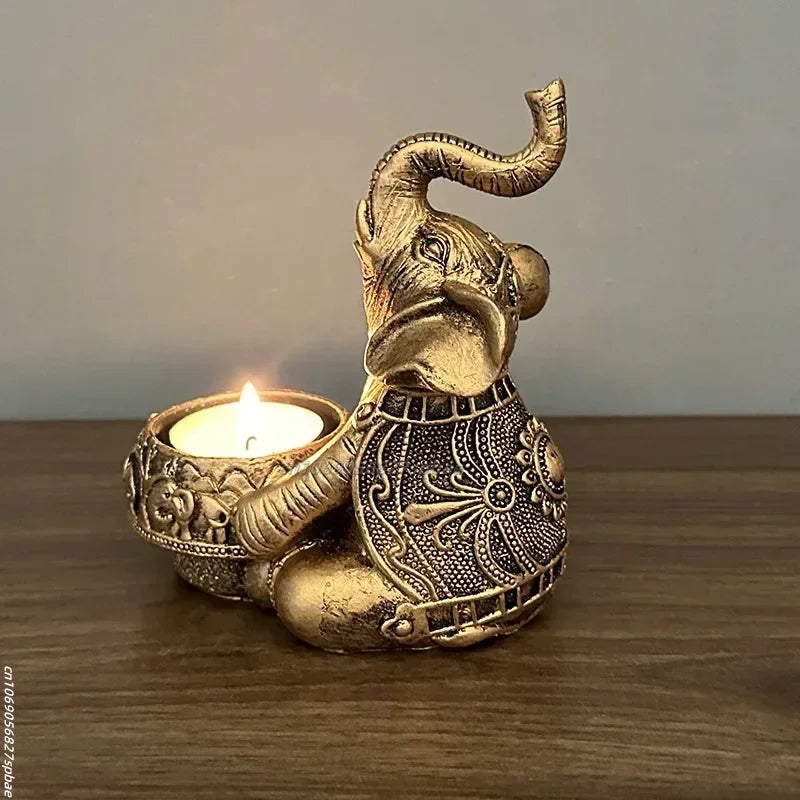 Animal Candle Holders Elephant Trunks Up Sculpture Tealight Candle Holder Decorative Small Candle Stick Holders Good Lucky Gifts