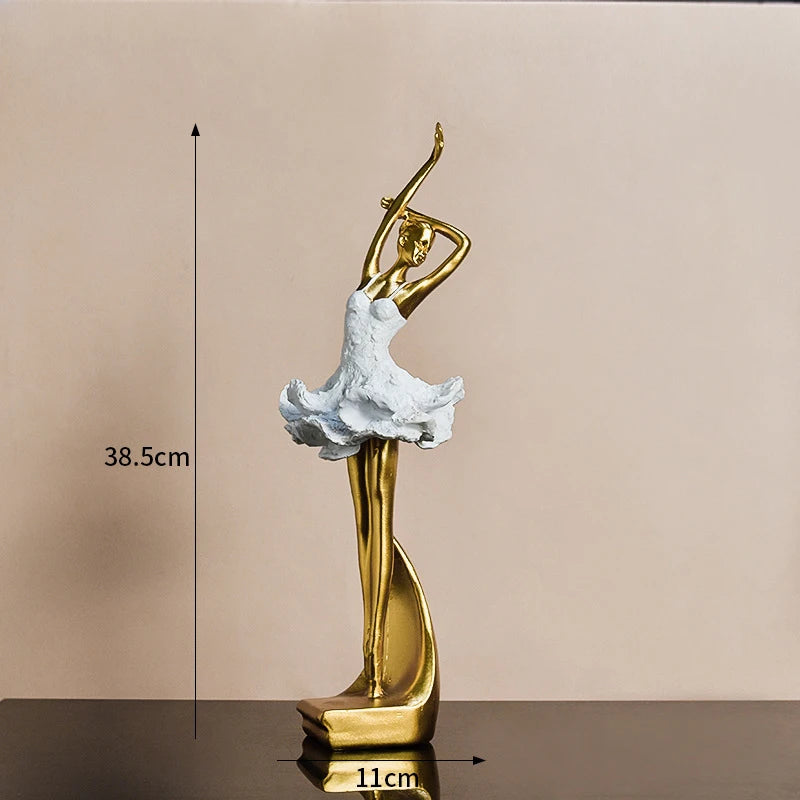 European Resin Girl Sculpture Golden Ballet Girl Knick-knacks Living Room Bookcase Kids Room Character Crafts Decoration Gifts