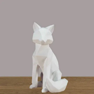 Geometric Fox Sculpture Animal Statues Simple White Abstract Ornaments Modern Home Decorations Interior Ornaments