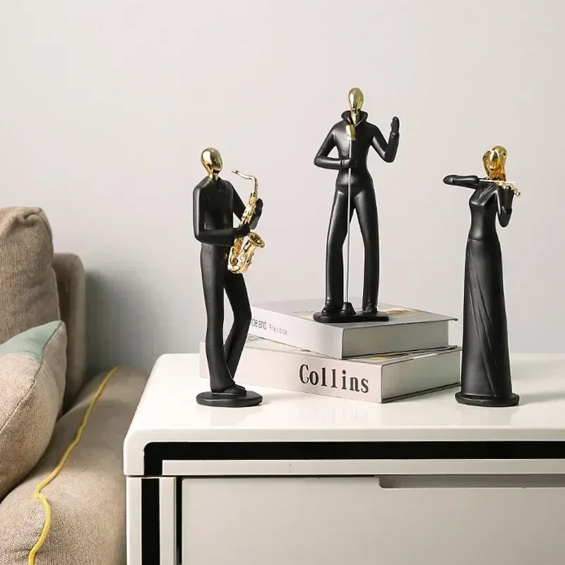 Creative Resin Decoration Band Player Ornaments Home Decor Musician Miniatures Gold Head Figurines Musical Character Ornaments