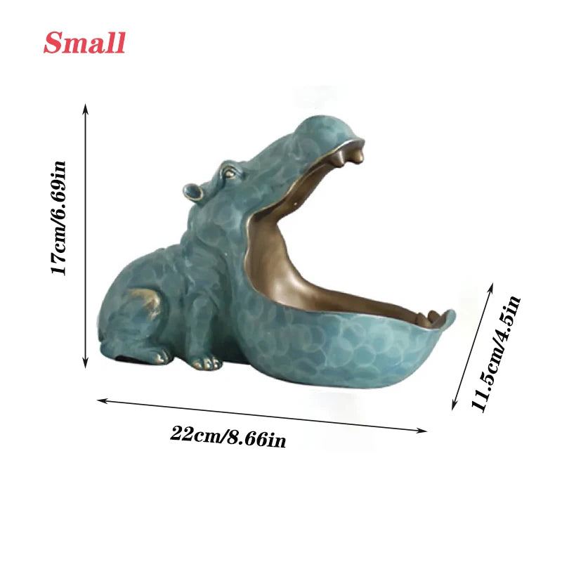 Resin Hippo Statue Sculpture Figurine Key Candy Storage Ornaments Container Decoration Home Table Decoration Accessories Gift