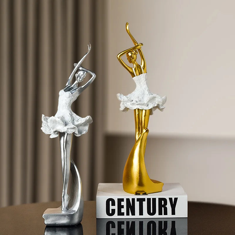 European Resin Girl Sculpture Golden Ballet Girl Knick-knacks Living Room Bookcase Kids Room Character Crafts Decoration Gifts