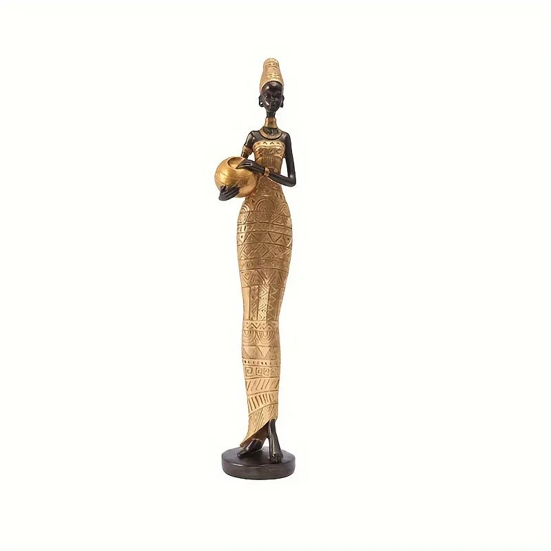 Resin Painted Black Statue Decor Figurines Retro African Women Holding Pottery Pots Home Bedroom Desktop Collection Items