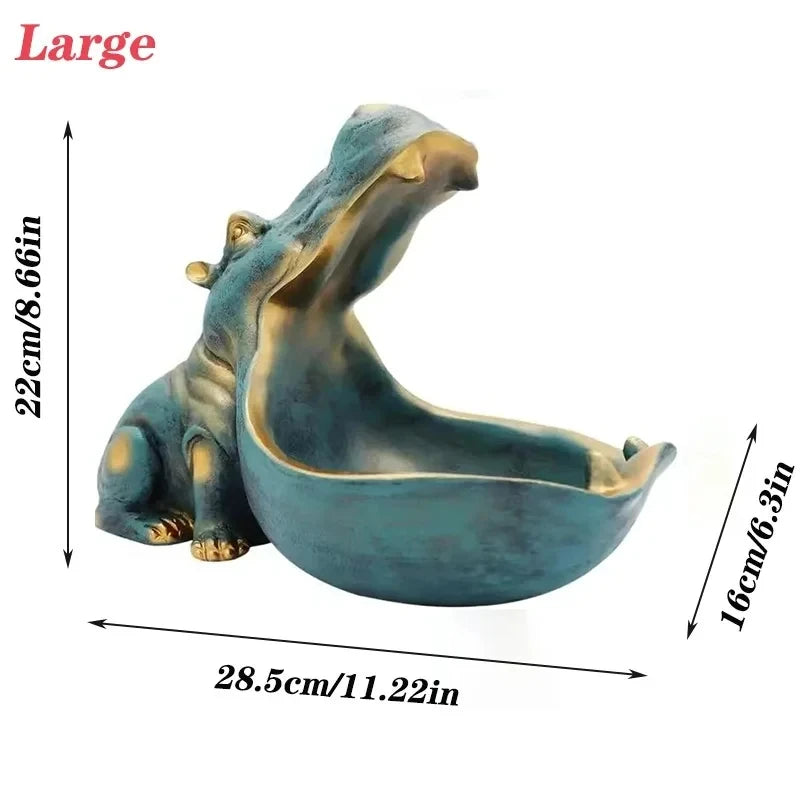 Resin Hippo Statue Sculpture Figurine Key Candy Storage Ornaments Container Decoration Home Table Decoration Accessories Gift