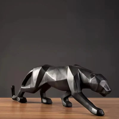 Large Size Panther Statue Animal Figurine Abstract Geometric Style Resin Leopard Sculpture Home Office Desktop Decoration Crafts
