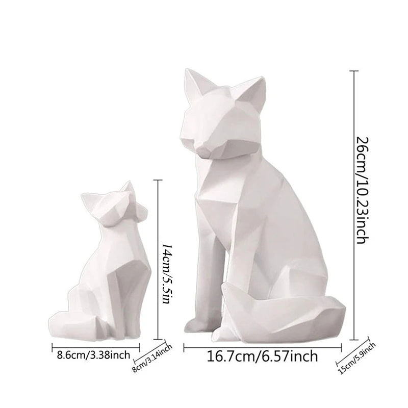 Geometric Fox Sculpture Animal Statues Simple White Abstract Ornaments Modern Home Decorations Interior Ornaments