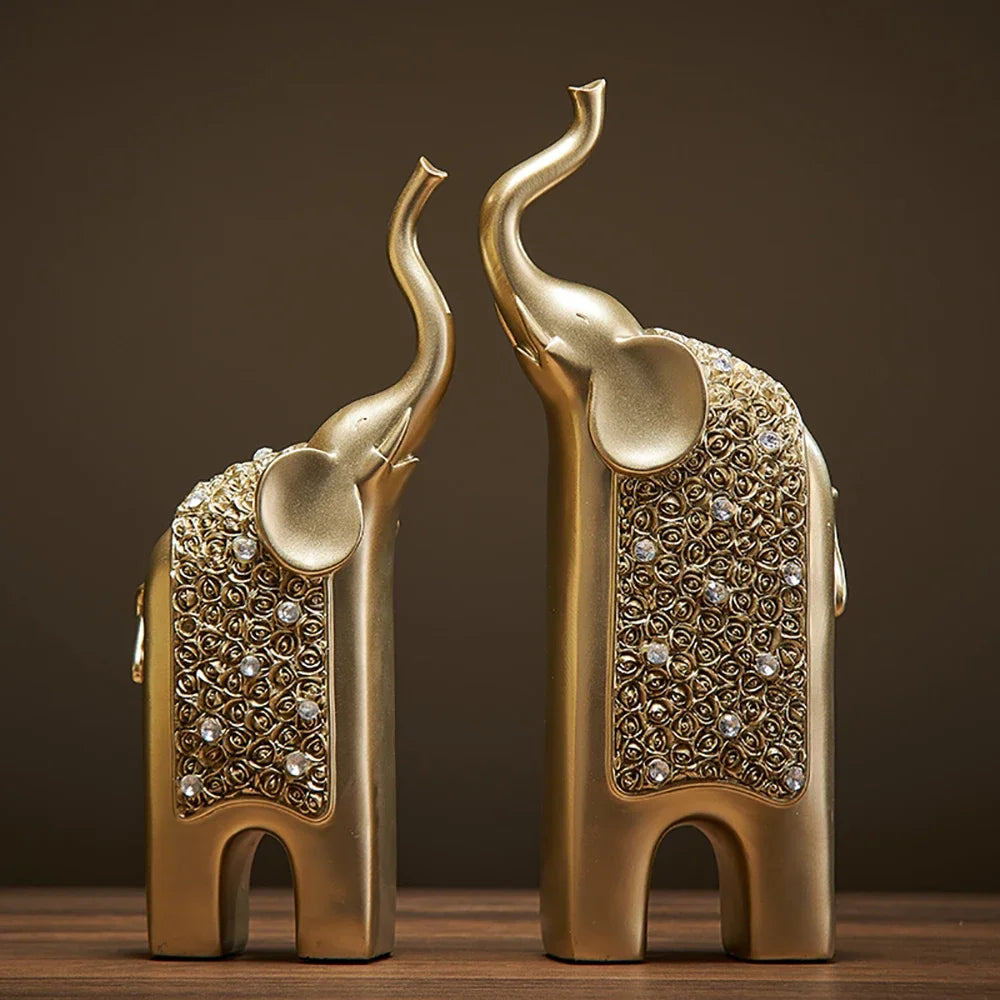 2PCS Creative Resin Crafts Retro Home Office Living Room Public Entrance Desktop Decoration Retro Resin Elephant Ornament Gift