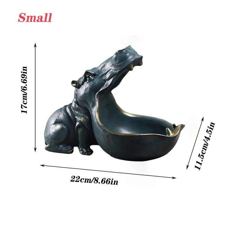 Resin Hippo Statue Sculpture Figurine Key Candy Storage Ornaments Container Decoration Home Table Decoration Accessories Gift