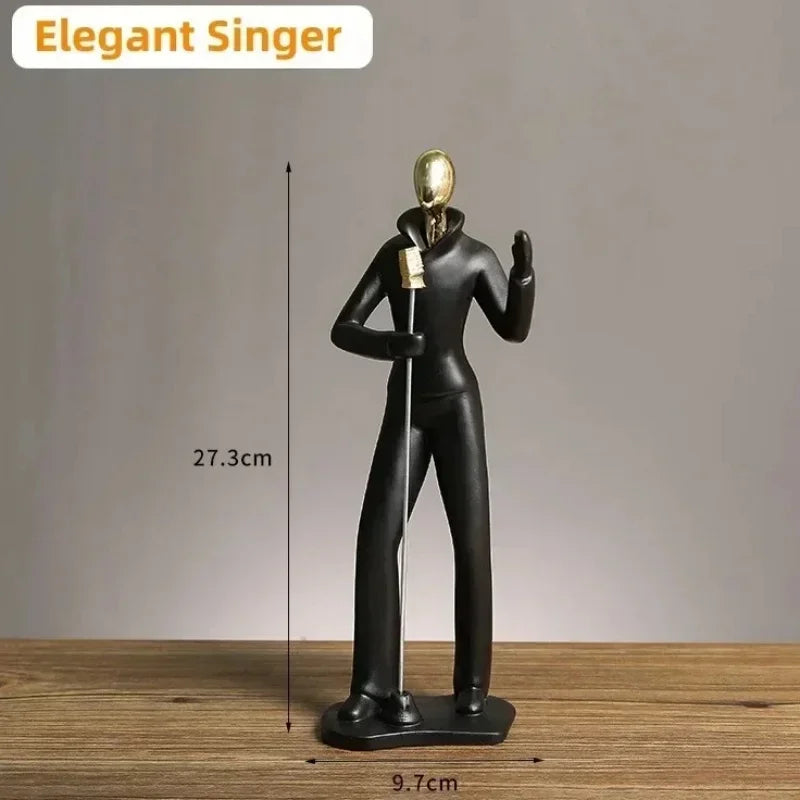 Creative Resin Decoration Band Player Ornaments Home Decor Musician Miniatures Gold Head Figurines Musical Character Ornaments