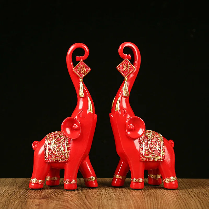 One Pair Chinese Style Lucky Wealth Elephant Trunk Figurine Home Decor Animal Resin Elephant Statue Art Crafts Ornaments Gift