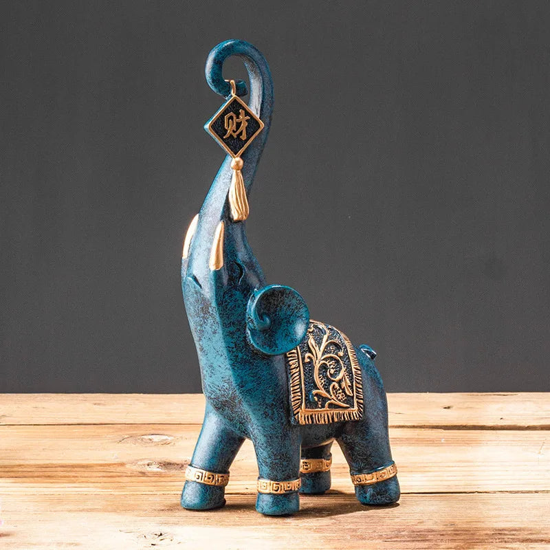 One Pair Chinese Style Lucky Wealth Elephant Trunk Figurine Home Decor Animal Resin Elephant Statue Art Crafts Ornaments Gift