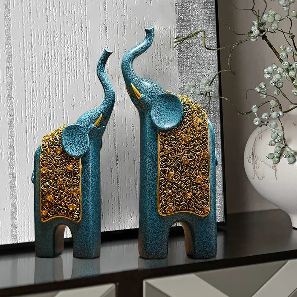 2PCS Creative Resin Crafts Retro Home Office Living Room Public Entrance Desktop Decoration Retro Resin Elephant Ornament Gift