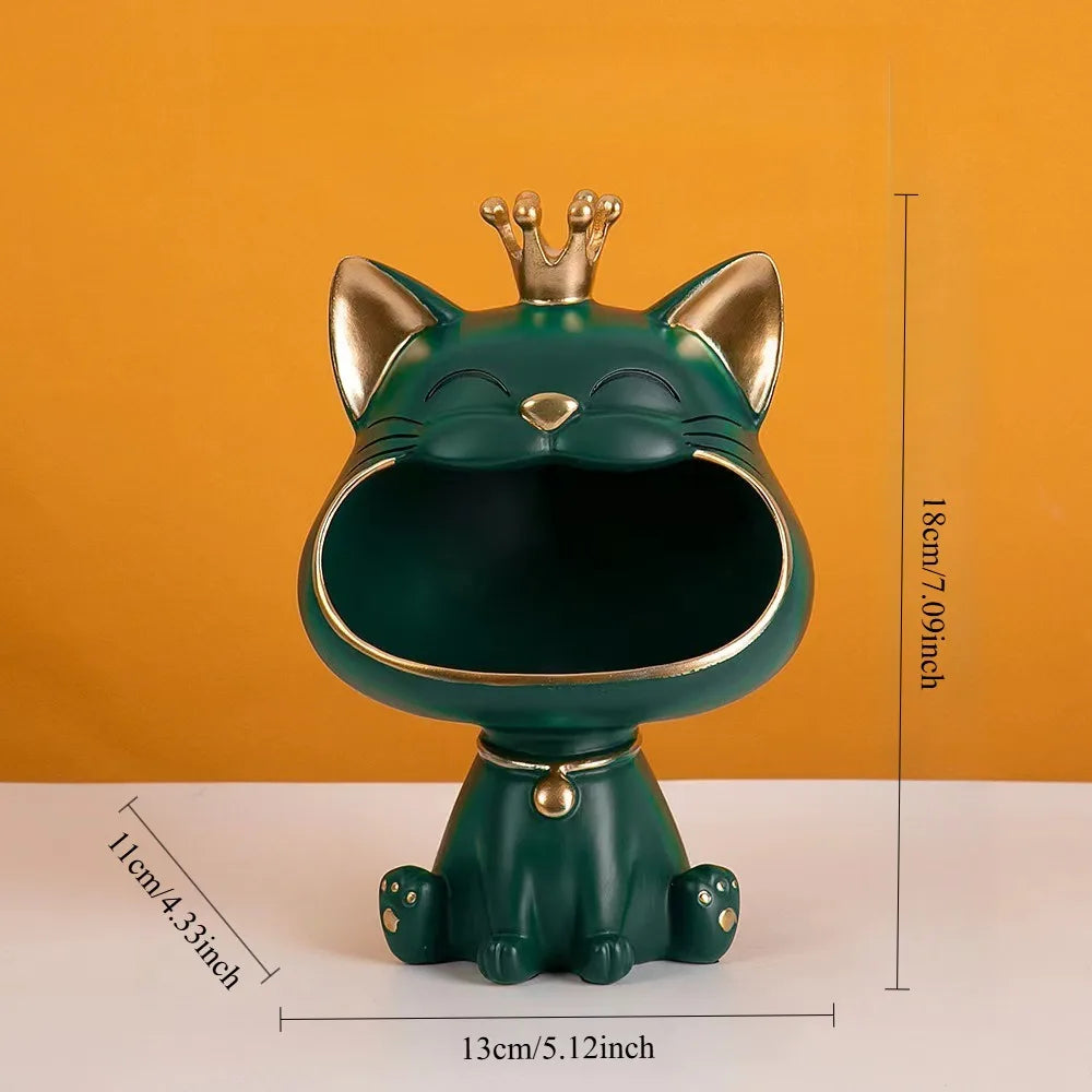 Resin Crown Cat Bigmouth Cat Storage Desktop Decoration Ornament Entryway Key Snack Storage Handicrafts Animal Model Collections