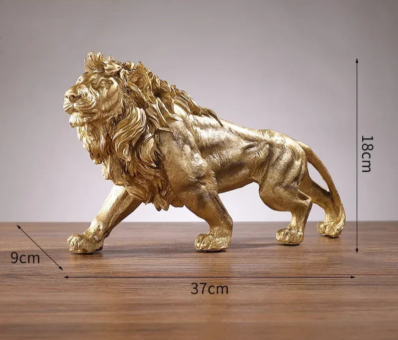 Golden Lion King Resin Ornament Home Office Desktop Animal Statue Decoration Accessories Living Room Home Decoration Ornament