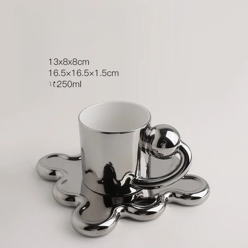Chrome Bloom Mug & Tray Set