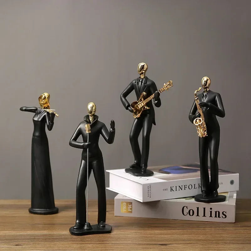 Creative Resin Decoration Band Player Ornaments Home Decor Musician Miniatures Gold Head Figurines Musical Character Ornaments