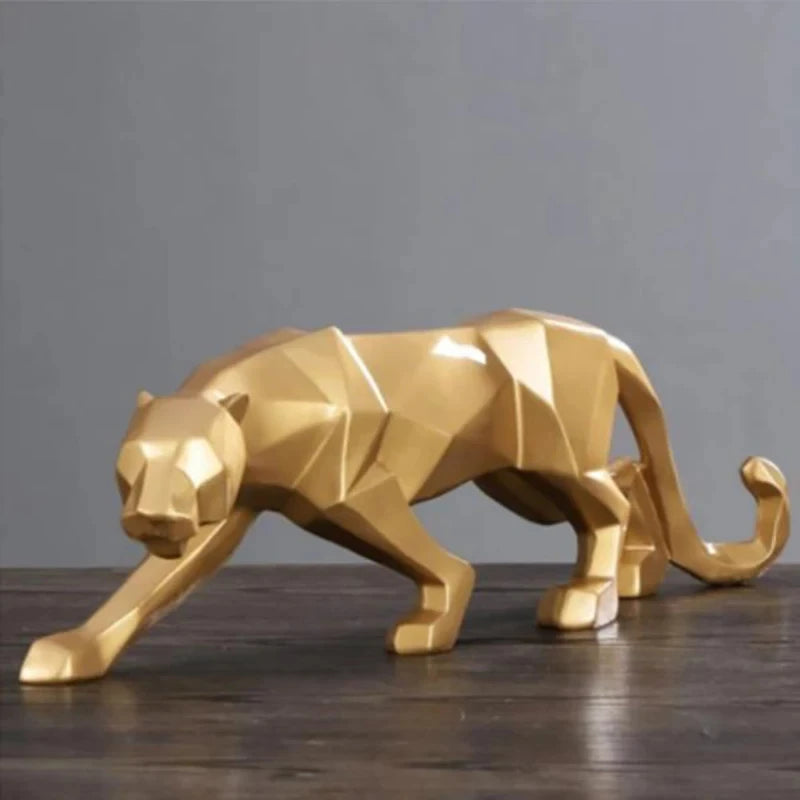 Large Size Panther Statue Animal Figurine Abstract Geometric Style Resin Leopard Sculpture Home Office Desktop Decoration Crafts
