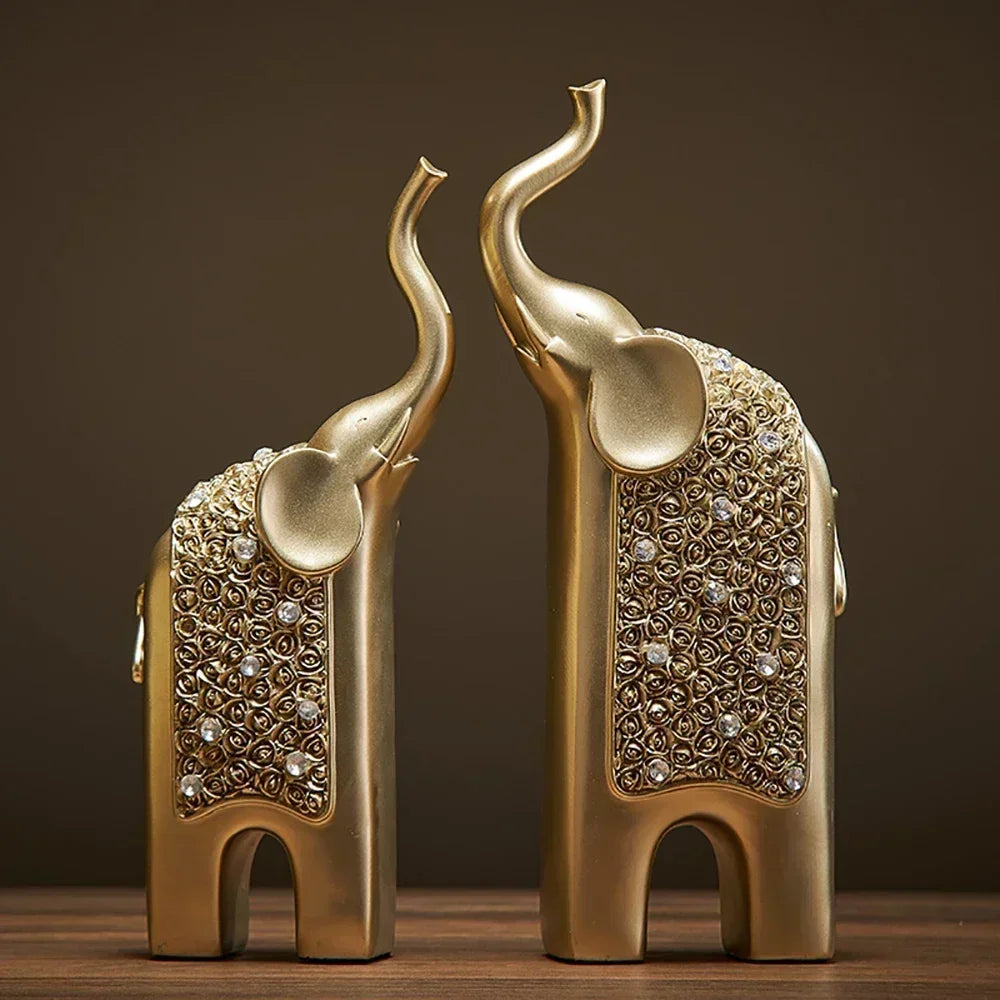 2PCS Creative Resin Crafts Retro Home Office Living Room Public Entrance Desktop Decoration Retro Resin Elephant Ornament Gift