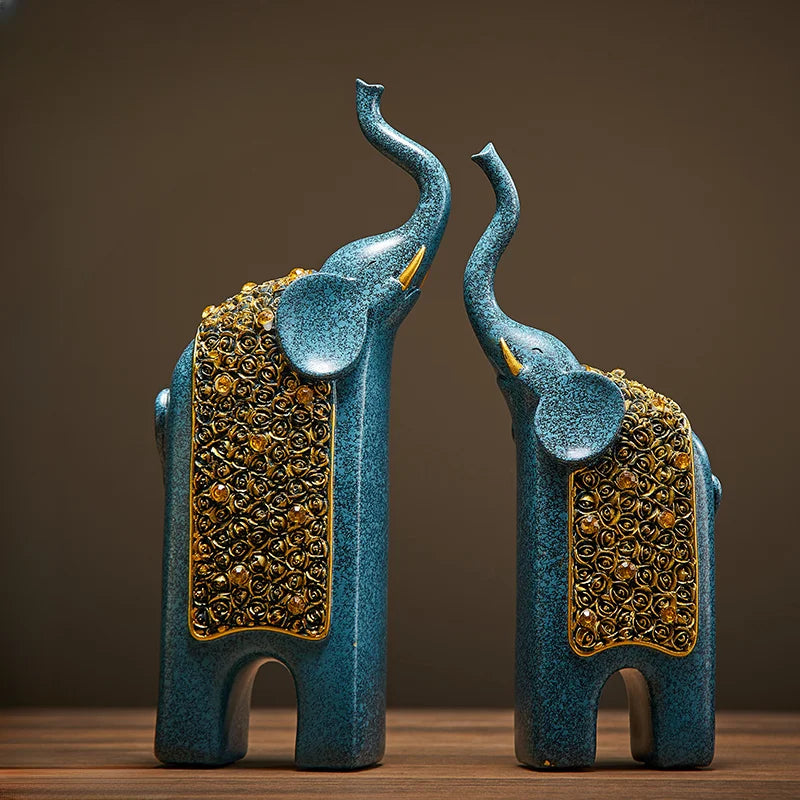 2PCS Creative Resin Crafts Retro Home Office Living Room Public Entrance Desktop Decoration Retro Resin Elephant Ornament Gift