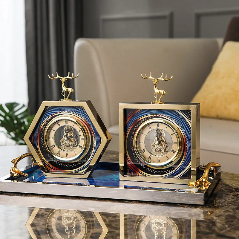Elk Table Clock for Home Decoration, Vintage Metal Clocks, Christmas and Birthday Gifts, Creative Artwork, New Arrival