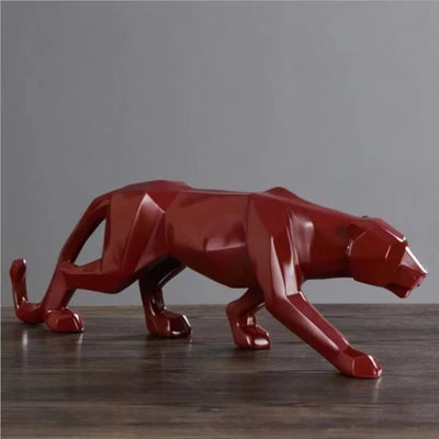 Large Size Panther Statue Animal Figurine Abstract Geometric Style Resin Leopard Sculpture Home Office Desktop Decoration Crafts