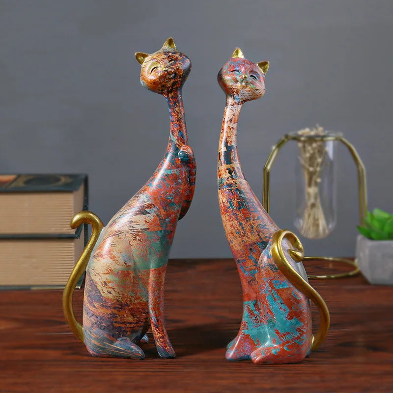 Nordic Graffiti Art Oil Painting Cat Decoration Resin Abstract Ornaments Figurines Bedroom Desktop Porch Cat Sculpture