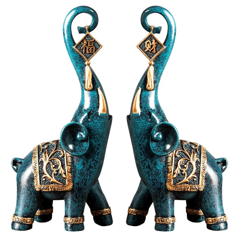 One Pair Chinese Style Lucky Wealth Elephant Trunk Figurine Home Decor Animal Resin Elephant Statue Art Crafts Ornaments Gift