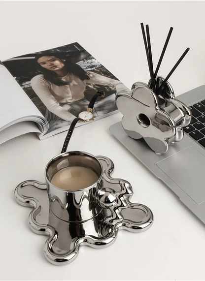 Chrome Bloom Mug & Tray Set