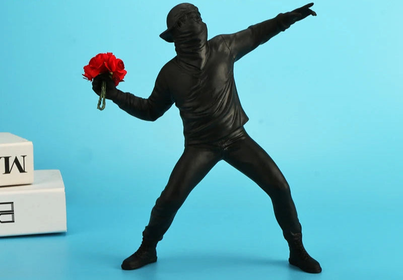 Resin Statues Sculptures Banksy Flower Thrower Statue Bomber Home Decoration Accessories Modern Ornaments Figurine Collectible