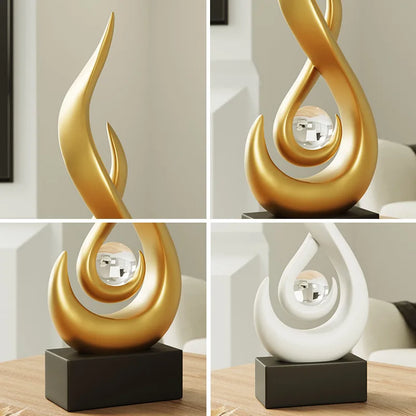 Abstract Orange Gold Ceramic Statue， Modern Decor Accents，Living Room Dining Office Coffee Table