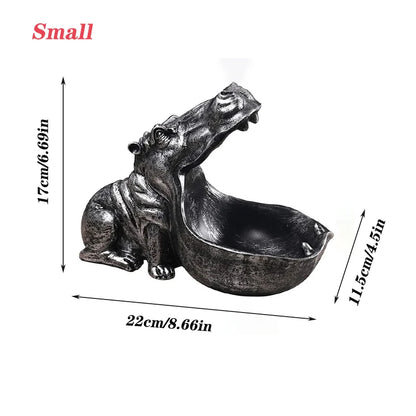Resin Hippo Statue Sculpture Figurine Key Candy Storage Ornaments Container Decoration Home Table Decoration Accessories Gift