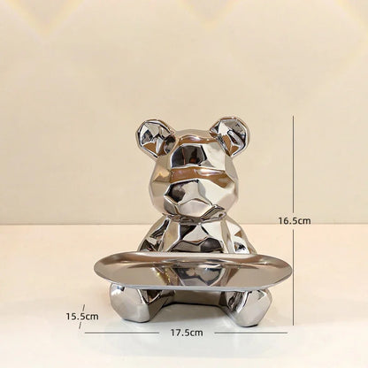 Ceramic Geometric Bear Ornament Coin Bank Home Living Room Desktop Remote Control Key Storage Tray Decorative Statue Gift
