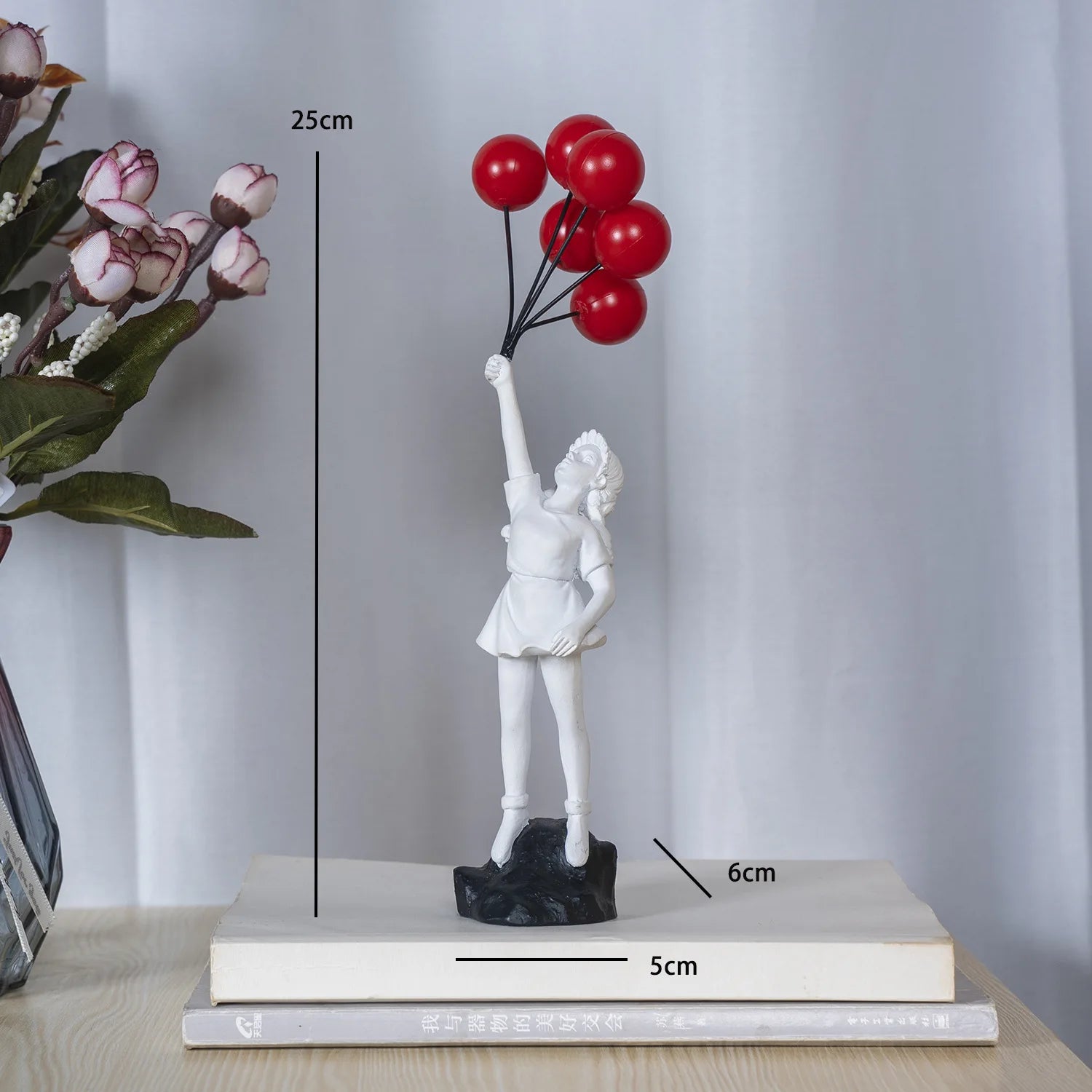 Resin Cartoon Girl Figurine Flying Love Balloon Girl Sculpture Ornaments Abstract Modern Home Desktop Study Office Decor Gift