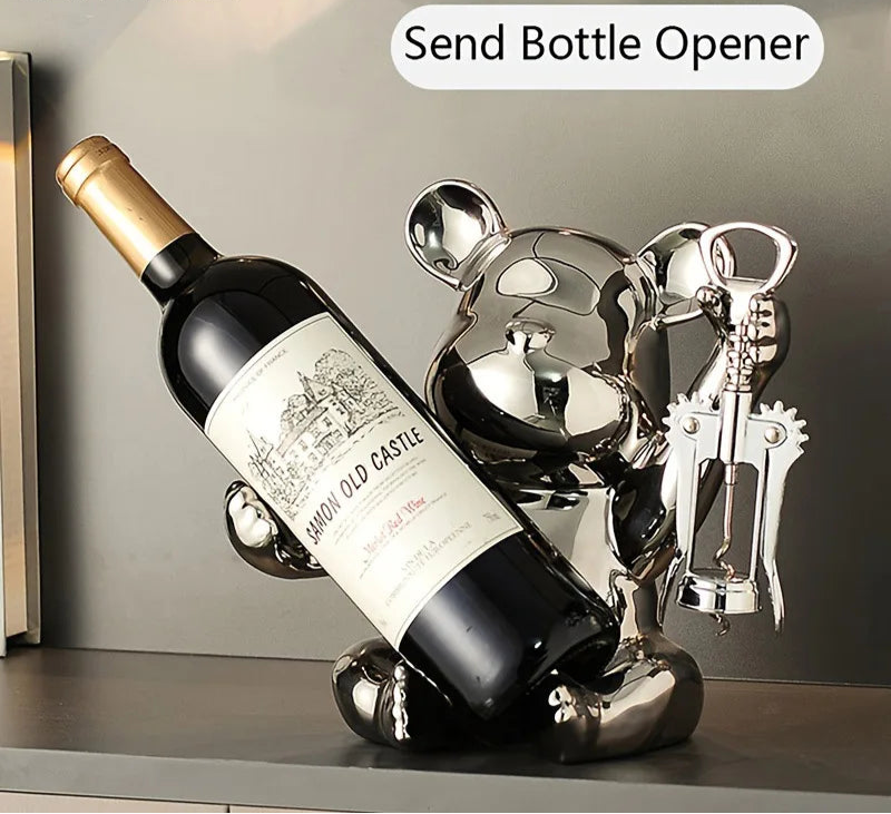 Creative Wine Rack With Bottle Opener Ceramic Cartoon Ornaments Home Ornaments Cute Storage Rack Home Kitchen Bar Decoration