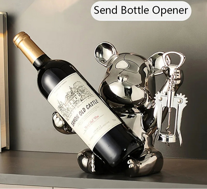 Creative Wine Rack With Bottle Opener Ceramic Cartoon Ornaments Home Ornaments Cute Storage Rack Home Kitchen Bar Decoration