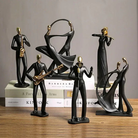 Creative Resin Decoration Band Player Ornaments Home Decor Musician Miniatures Gold Head Figurines Musical Character Ornaments